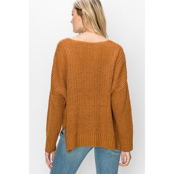 Tabby V Neck Sweater- Rust - Picture 2 of 3